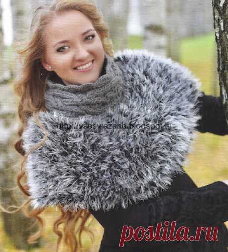 ВСЕ СВЯЗАНО. ROSOMAHA.: Тёплое"меховое" оплечье спицами для куртки или свитера с вырезом.