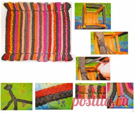 Коврик из косичек - Эфария Такой коврик можно смастерить не только из шерстяных ниток, но и из полосок ткани, свернутых в трубочку. Делается это довольно быстро: плетем косички, затем собираем их вместе — и вот уже замечательная обнова для ванной комнаты или прихожей готова! Материалы: шерстяная пряжа разных оттенков ножницы цыганская игла прочная нить для сборки (желательно капроновая) табуретка утюг