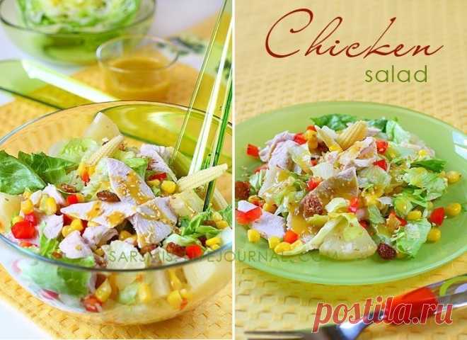 Как приготовить куриный салат с овощами, изюмом и ананасами - рецепт, ингридиенты и фотографии
