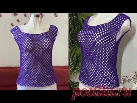 Blusa de dos cuadros tejida a CROCHET