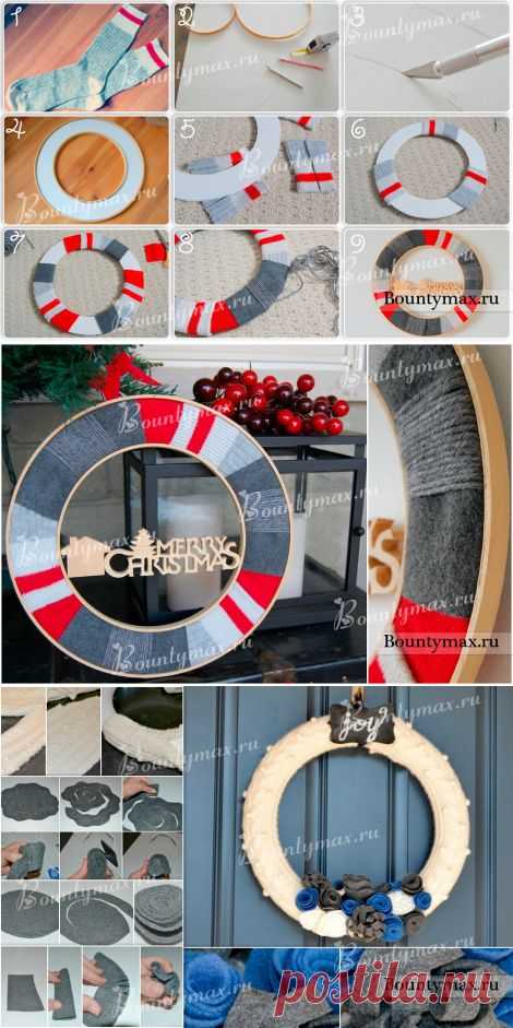 Венок на дверь своими руками из старых носок и свитера