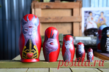 Кошка Сфинкс Демоны Русская Матрешка Бабушка Деревянные | Etsy