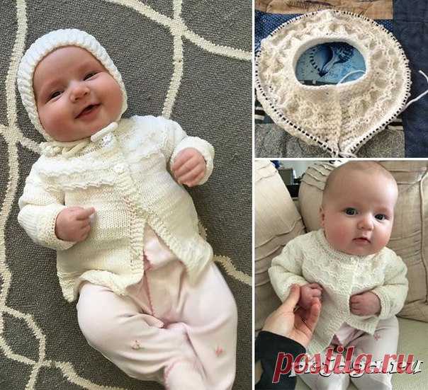 Кофточка для новорожденного спицами
Описание: http://prjaga.ru/vyazanie-dlya-detej/pulover-zhaket-s..