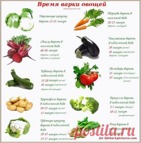 ВРЕМЯ ВАРКИ ОВОЩЕЙ.