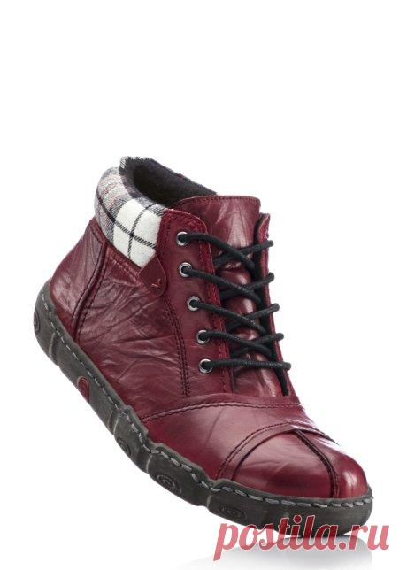 Кожаные ботинки на шнурках бордовый - Обувь - bonprix.ru
