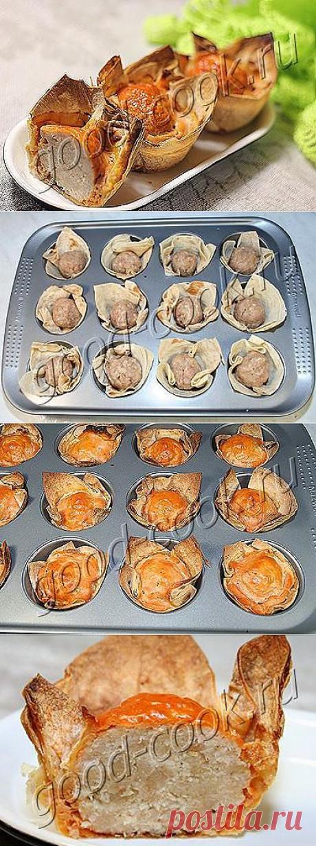 Хорошая кухня - корзиночки из лаваша с тефтелями. Кулинарная книга рецептов. Салаты, выпечка.
