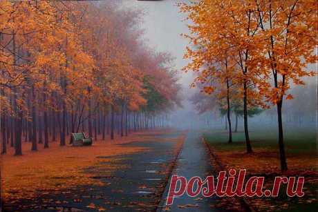 Осенний дождь - вторые сутки кряду,
И, заключенный в правильный квадрат,
То мечется и рвется за ограду,
То молчаливо облетает сад.