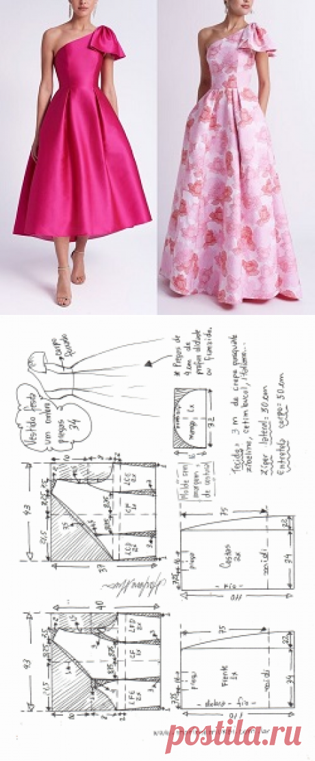 Vestido festa um ombro só midi ou longo - Marlene Mukai
