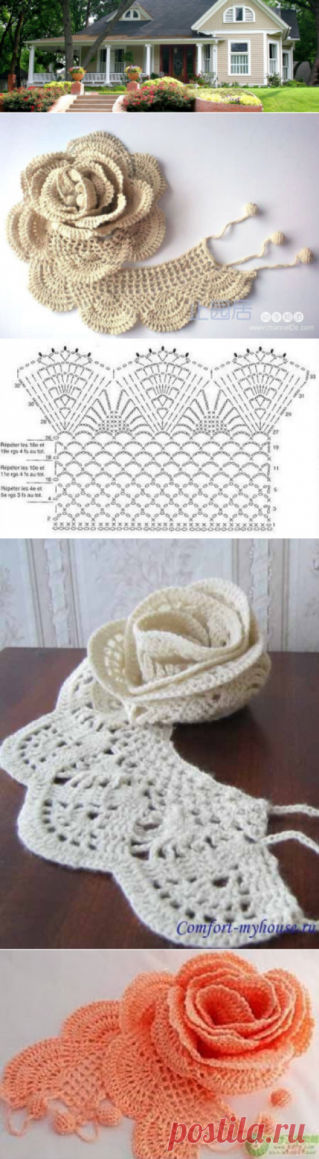 Загадочная вязаная крючком роза со схемами и описанием | Уют и тепло моего дома