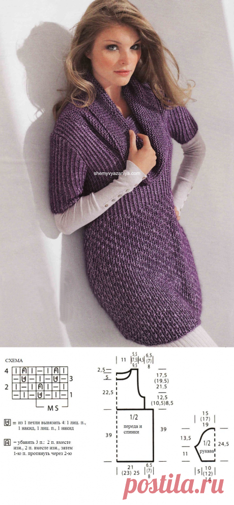 Туника с кокеткой в резинку спицами из Stricktrends