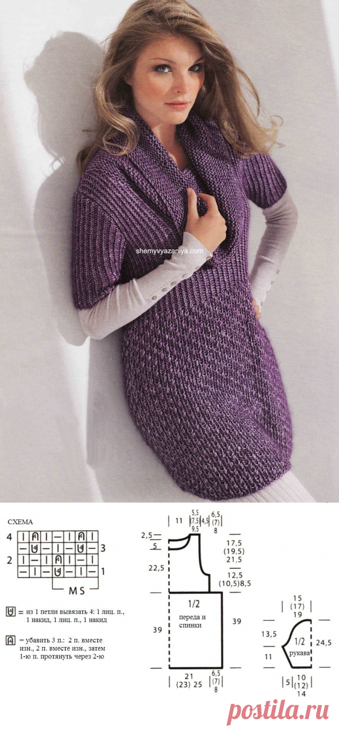 Туника с кокеткой в резинку спицами из Stricktrends