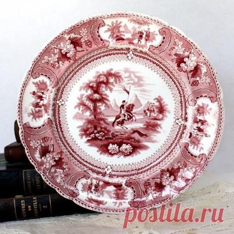 Античный 19 века Красный Transferware плиты Белзони Енох Вуд &amp; Сыновья