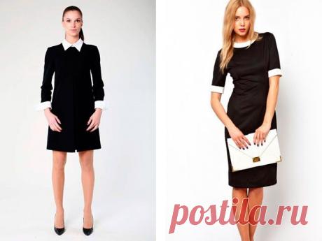 Черное платье с белым воротником и манжетами