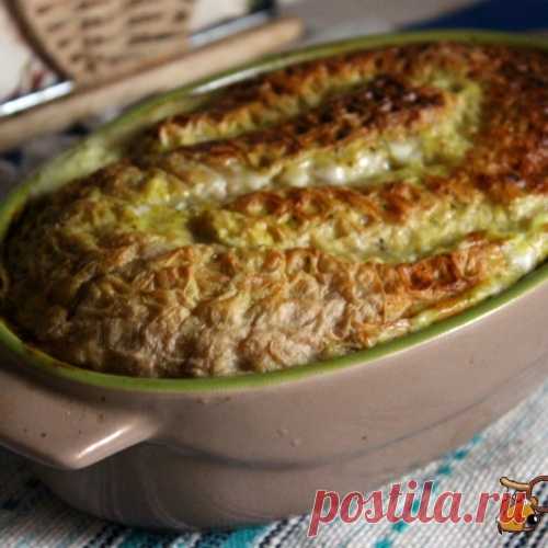 Заливной пирог из вафельных коржей с мясным фаршем