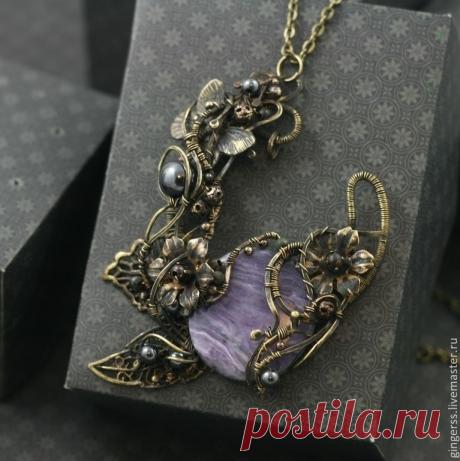 Кулон Весенний сад с Чароитом - кулон на цепочке,украшения с камнями,украшения