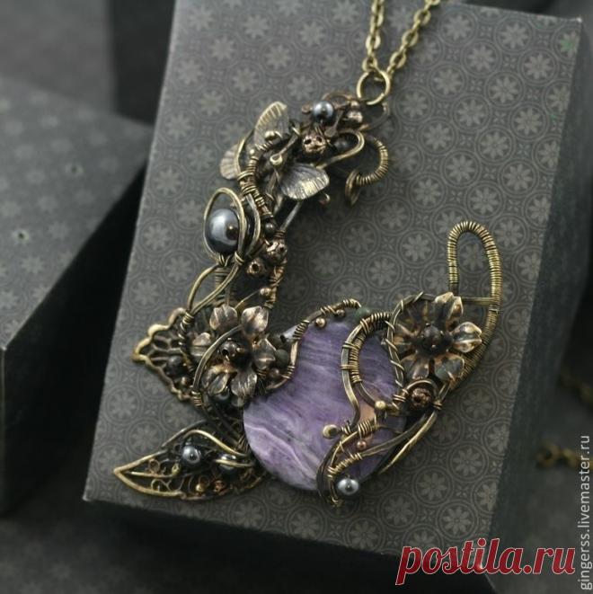 Кулон Весенний сад с Чароитом - кулон на цепочке,украшения с камнями,украшения