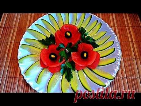 Цветы из помидор! Украшения тарелки. Flowers of tomato. Decoration of dish!