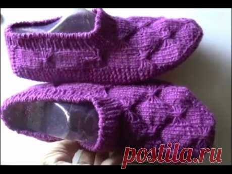 Следки от мыска прямыми и круговыми спицами ч 2(slippers knitting from the toe part 2)