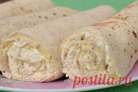 Рулеты из лаваша с курицей и плавленым сырком — Женская страничка