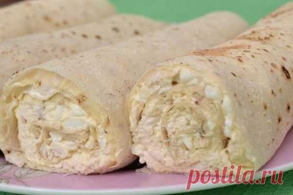 Рулеты из лаваша с курицей и плавленым сырком — Женская страничка