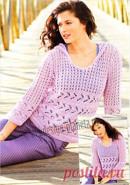 Розовый вязаный пуловер с капюшоном | Вязание спицами, вязание крючком | Мир увлечений современной женщины.