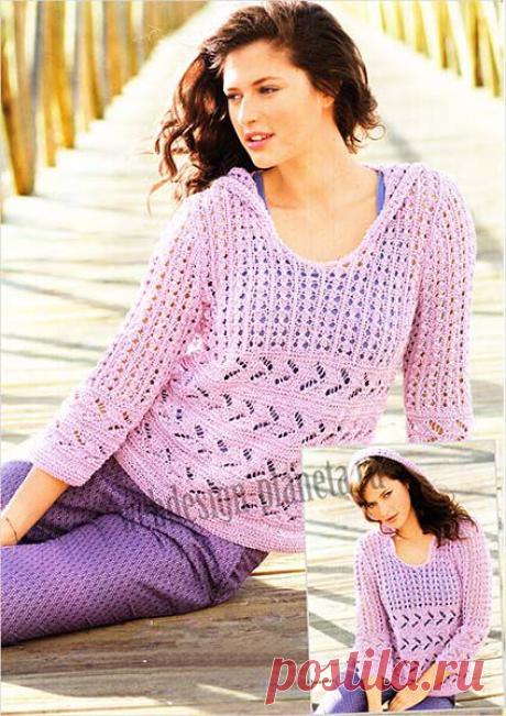 Розовый вязаный пуловер с капюшоном | Вязание спицами, вязание крючком | Мир увлечений современной женщины.
