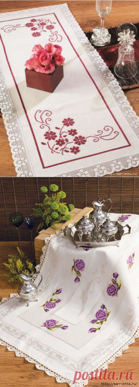 Вышивка крестиком для скатерти и салфетки.