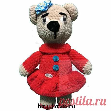 Мягкая игрушка медведица, плюшевая в коралловом платье, 36 смПлюшевый мир Мастерская игрушек Анны Ганоцкой