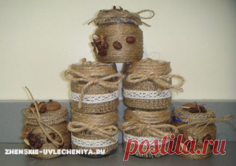 Как украсить баночки для специй своими руками мешковиной и бечевкой