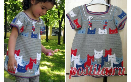 Платье с котятами для девочки. Схема