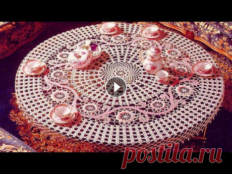 СКАТЕРТЬ &quot;ВОСТОЧНАЯ&quot; КРЮЧКОМ НА КРУГЛЫЙ СТОЛ. ЧАСТЬ 1 Мастер класс по вязанию красивой ажурной скатерти с элементами брюггского и ирландского кружева на круглый стол. Диаметр по столешнице 80 см, кайма - ...