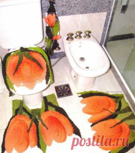 Коврики для туалета, вязаные крючком - 20 примеров с фото