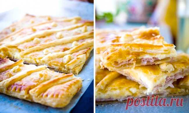 Слоеный сытный, мягкий пирог с ветчиной и нежнейшим сыром