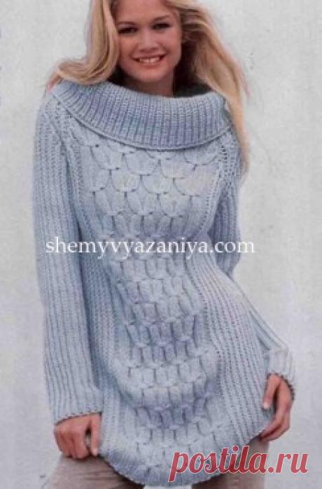 Пуловер рельефным фантазийным узором