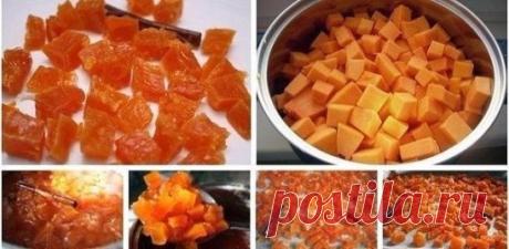 Дешево и оригинально! Вкус потрясающий!😊
ЦУКАТЫ ИЗ ТЫКВЫ
Вам понадобится:
- Тыква 1000 г
- Сахар-песок 1200 г
- Гвоздика 2 шт.
- Корица в палочках 2 шт.
- Апельсины 1 шт.
Приготовление:
1. Цукаты в этом сезоне я готовила несколько раз. Тыквенные имели значительный успех, даже больший, чем арбузные.
Я пробовала разные рецепты тыквенных цукатов, и больше всего мне понравился такой вариант, только с добавлением цедры апельсина. Ее надо добавлять одновременно с тыквой.
Ингредиенты 1-го этапа: