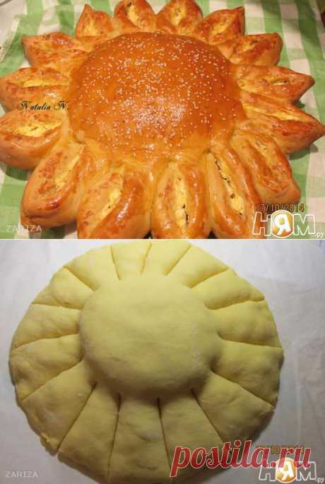 Пирог с курицей и фетой &quot;Солнышко&quot; - Рецепт с пошаговыми фотографиями - Ням.ру