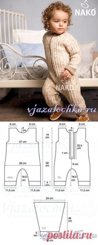 Комбинезон вязаный спицами на 2 года