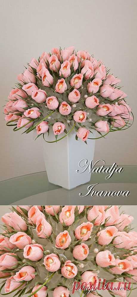 Мк розы для конфетного букета.