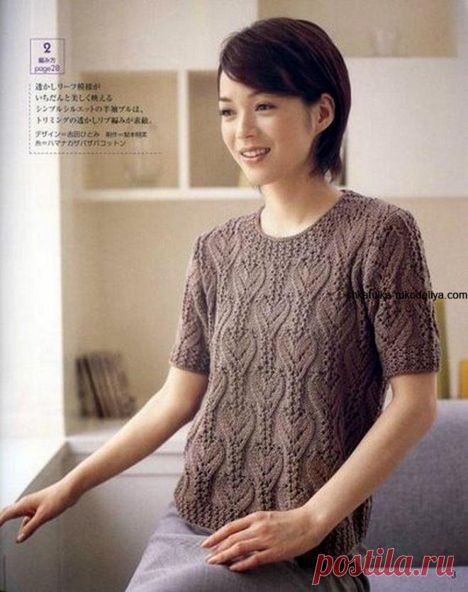 Кофточка с коротким рукавом Кофточка с коротким рукавом спицами. Модели ажурных кофточек спицами 27