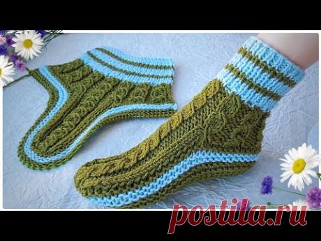 Следки-носочки на двух спицах без шва на подошве. Мастер класс для начинающих.