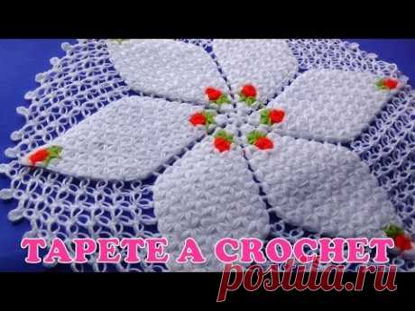 Tapete a crochet con rositas en punto jazmín y espuma de mar paso a paso