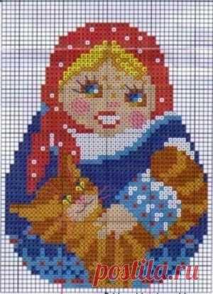 Вышивка крестом - игрушка Матрешка