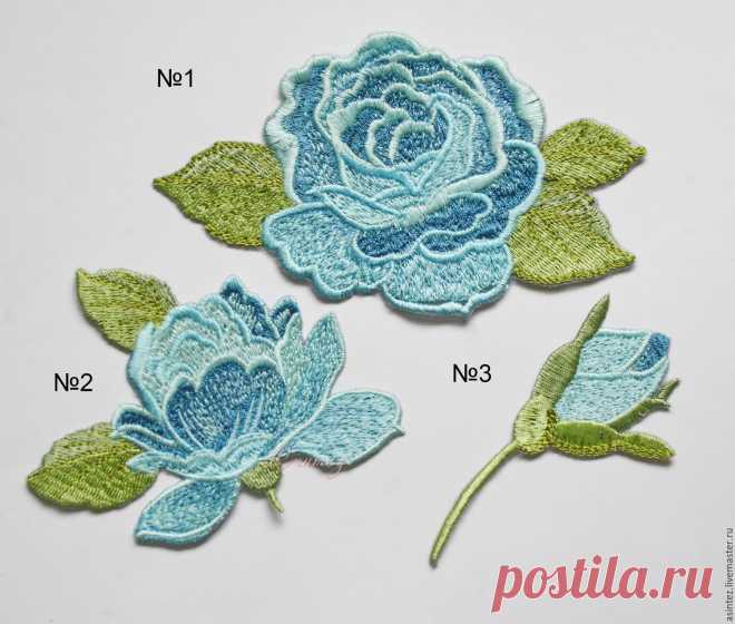 Купить вышивка аппликация нашивка Розы небесного цвета embroidery в интернет магазине на Ярмарке Мастеров