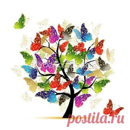 Tasarımınız için Kelebekler ile sanat ağacı — Stok İllüstrasyon #9155747