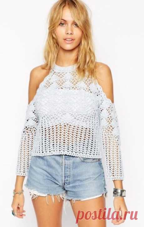 Топ с открытыми плечами крючком схемы. Модный топ со схемами Топ с открытыми плечами крючком схемы. Модный топ со схемами