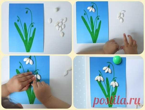 Подснежники из тыквенных семечек - Поделки с детьми | Деткиподелки