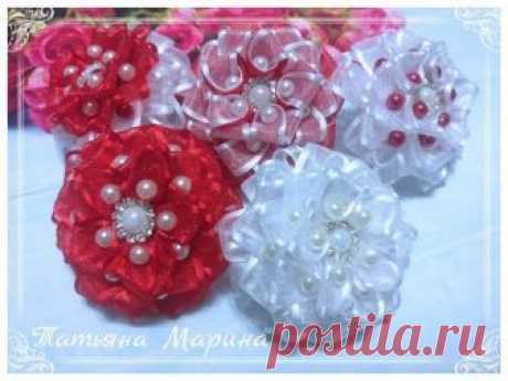 МК Мини-бантики 6 см из органзы с бусинами/Mini arcos feitos de organza/Mini bows made of organza