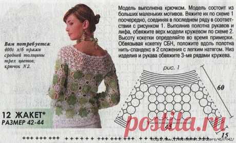 ДЖЕМПЕР ИЗ АЖУРНЫХ МОТИВОВ С КРУГЛОЙ КОКЕТКОЙ. МОДЕЛЬ ЛИЛИИ ФОМИНОЙ