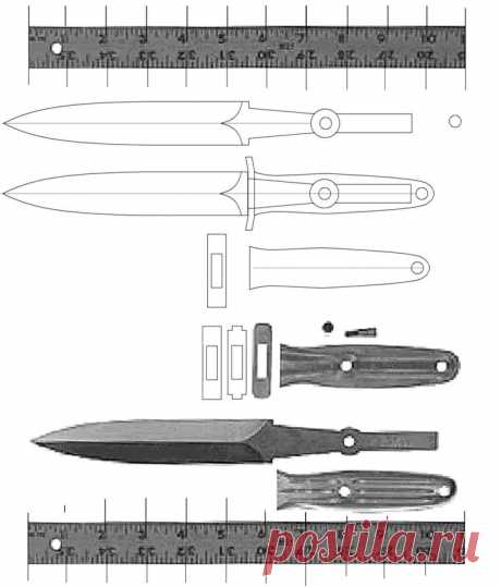 Нож. Обоюдоострый. Размеры. Чертёж.