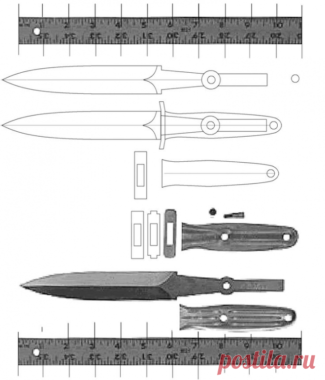 Нож. Обоюдоострый. Размеры. Чертёж.